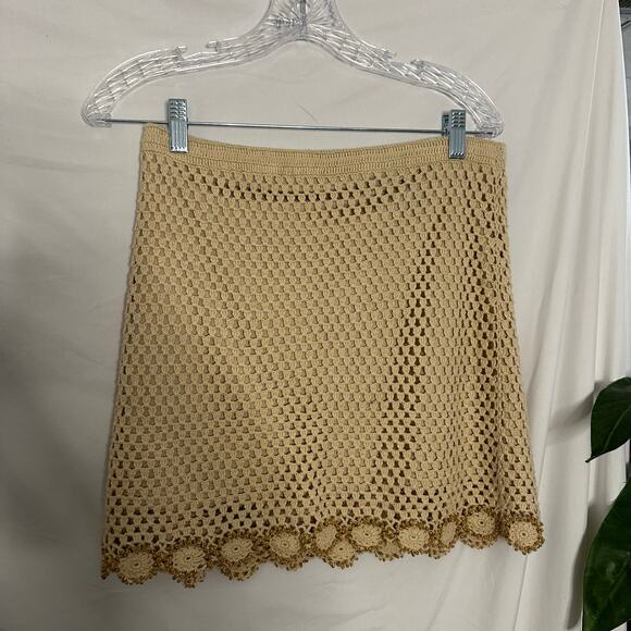 Moda International Crochet Openi Knit Pencil Mini Skirt Tan Size Small - Picture 3 of 5